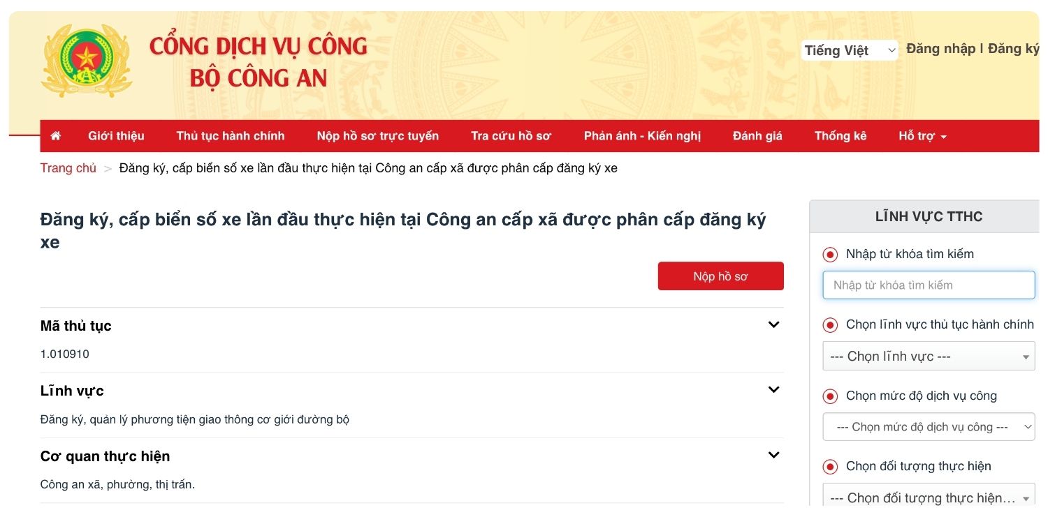 Đăng ký biển số xe máy online